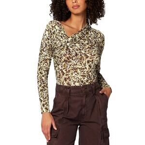 SOFT JOIE Cersei Long Sleeve Asymmetrical Wrap Top Knit Brown Blouse NWT Large